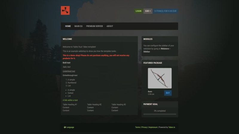 Tebex Template – Outpost 1.2.0 · Tebex 商店模板 · Rust 风格-Biu腐蚀网