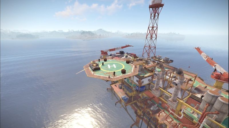 Rust 重型油井事件 Heavy Oil Rig · 加强版油井攻坚 · 找密码关炮塔 + 打布拉德利-Biu腐蚀网